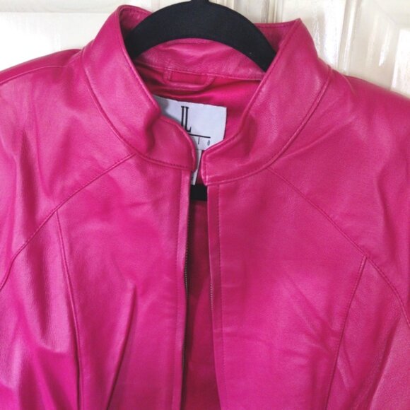 JL Studio Vintage Leather Moto Jacket in Hot Pink w/Matching Gloves, Sz 14W, EUC - Picture 11 of 14